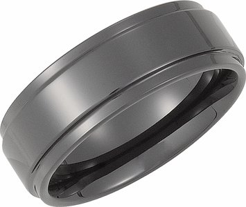 8mm Comfort Fit. Faceted Design GESTALT COUTURE Black Ceramic Ring 